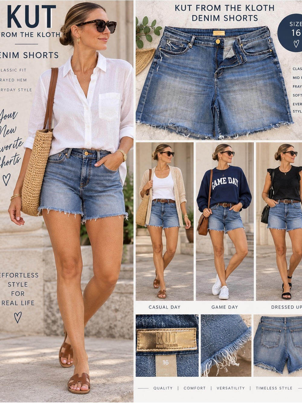 Kut from the Kloth Distressed Blue Denim Shorts 16